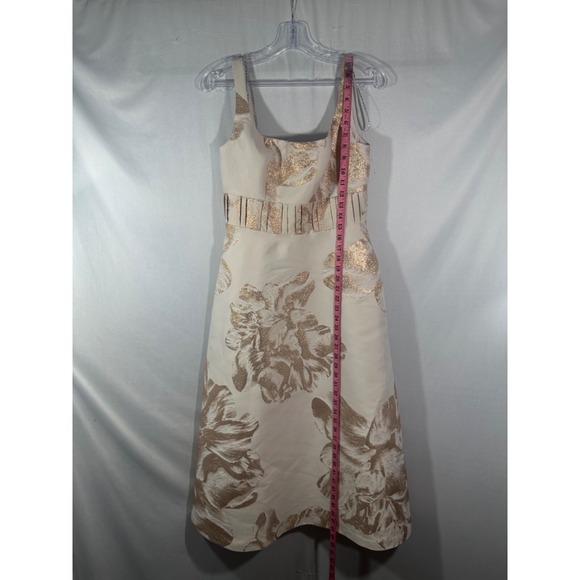 NWT $300 Kay Unger‎ [ 6 ] FLoral Jacquard Tea Length Dress in Champagne #J1761 - Picture 6 of 14